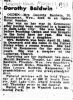 Dorothy Baldwin obituary Dorothy Baldwin obituary